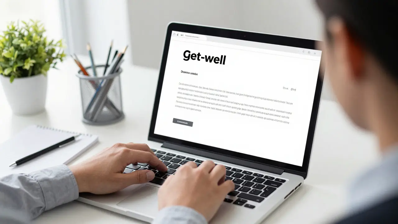Profesionál píše e-mail s přáním uzdravení kolegovi