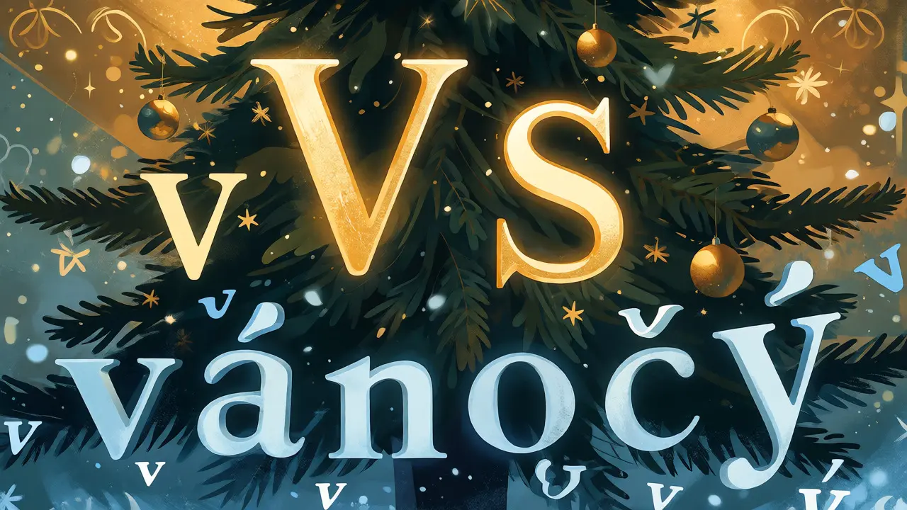 Magická ilustrace rozlišující velká a malá písmena u vánočního stromku