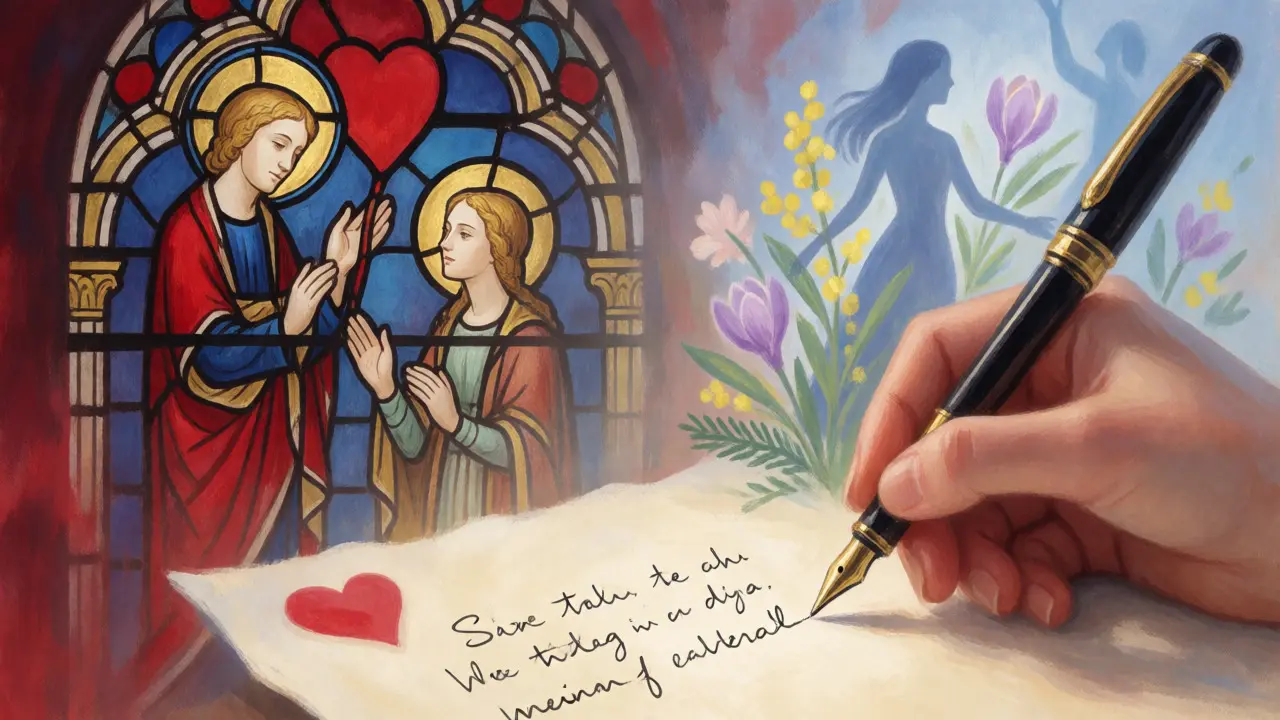 Umělecká ilustrace psaní dopisu s historickými motivy svatého Valentýna